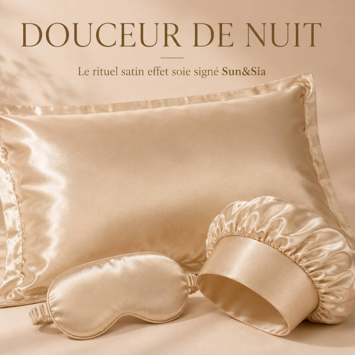 Zen'Arôme - Cuffia da notte in satin effetto seta champagne dorato