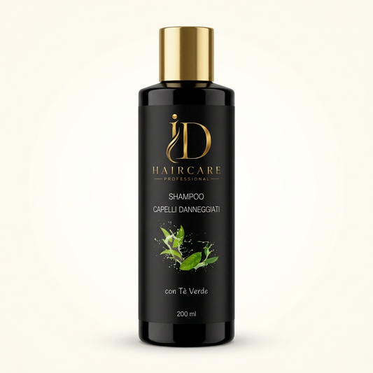 Shampoo Capelli Danneggiati con Tè Verde ID Hair Care Professional 200 ml su sfondo chiaro