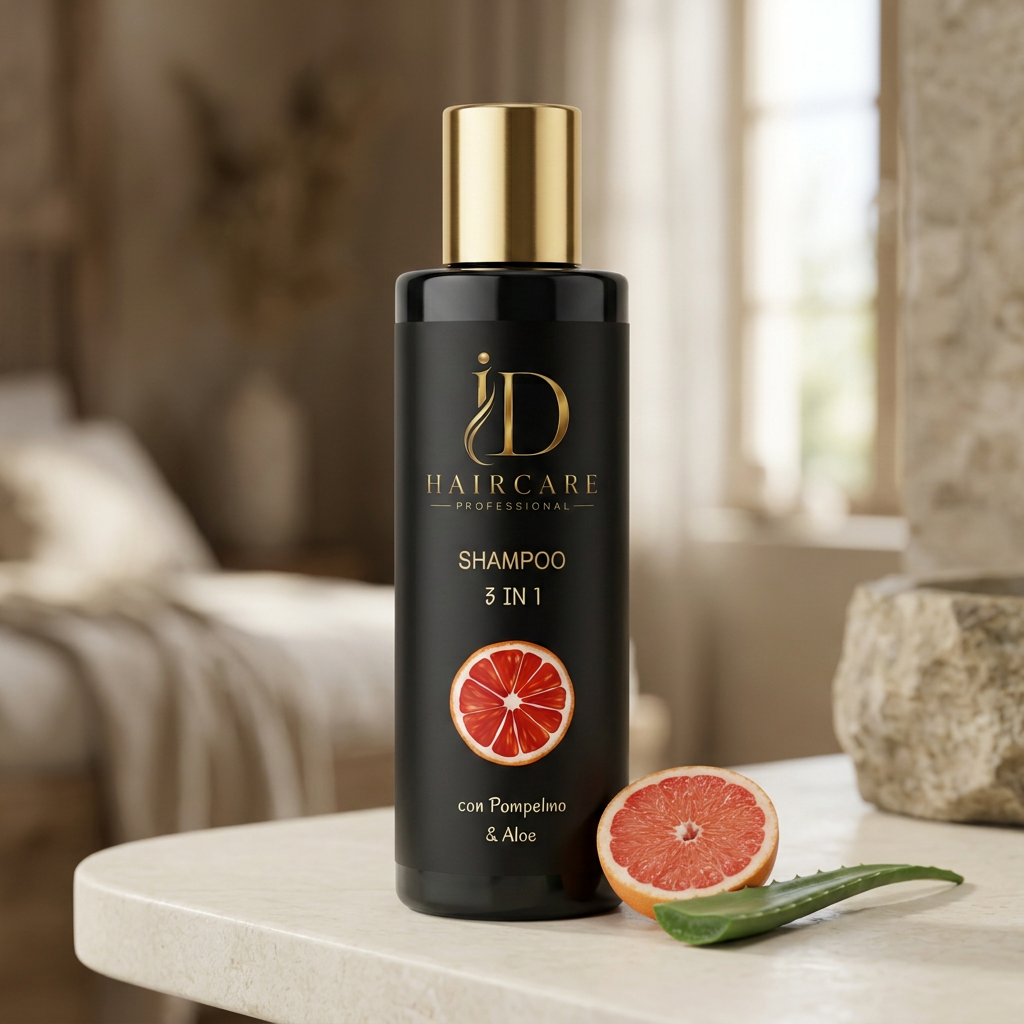 Shampoo 3 in 1 con Pompelmo e Aloe con nuovo logo ID, foto ambientata