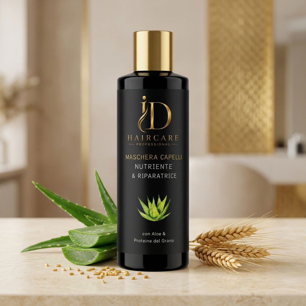 Maschera Capelli Nutriente ID Hair Care Professional ambientata con aloe e spighe di grano