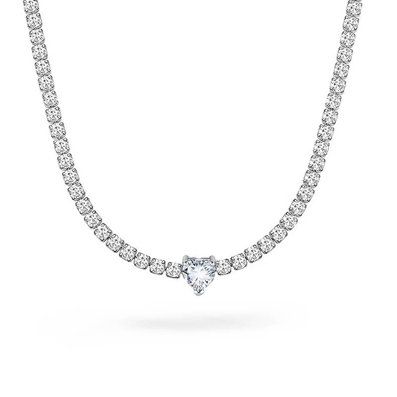 COLLANA TENNIS REGOLABILE CON CURSORE E CUORE COLORATO