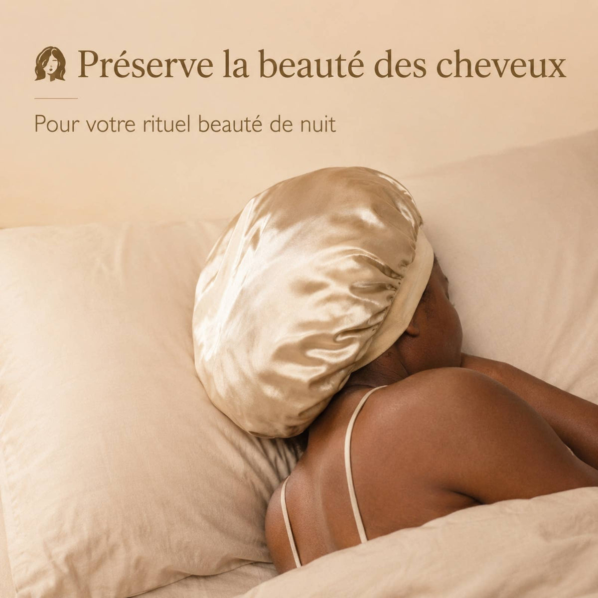 Zen'Arôme - Cuffia da notte in satin effetto seta champagne dorato