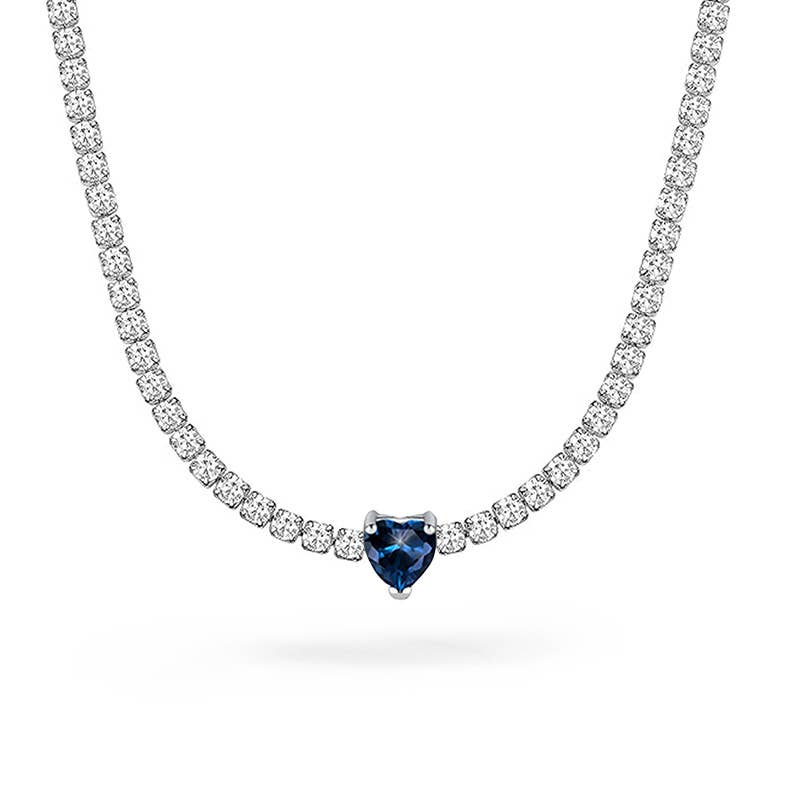 COLLANA TENNIS REGOLABILE CON CURSORE E CUORE COLORATO