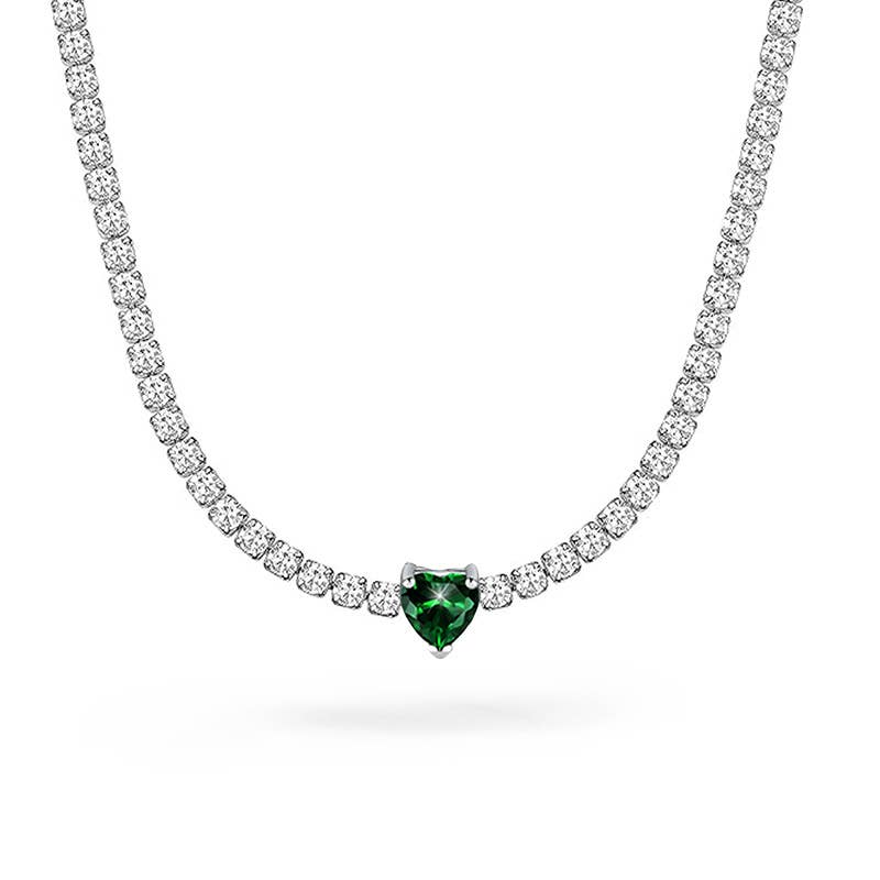COLLANA TENNIS REGOLABILE CON CURSORE E CUORE COLORATO