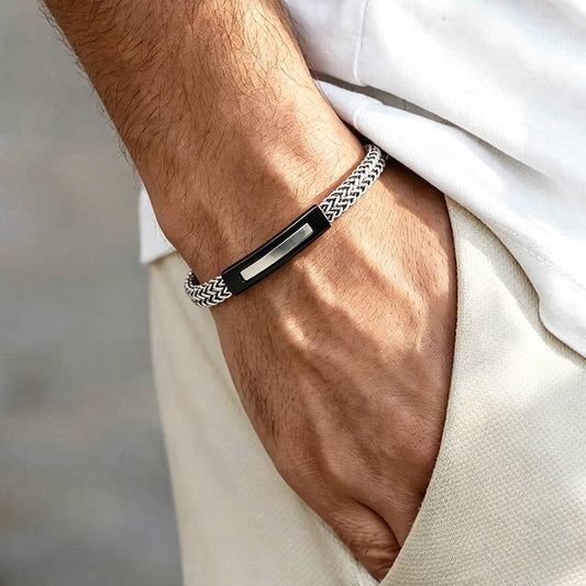 BRACCIALE UOMO CON PLACCHETTA BICOLORE