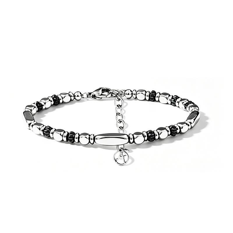 BRACCIALE UOMO CON PERLINE IN ACCIAIO ED EMATITE