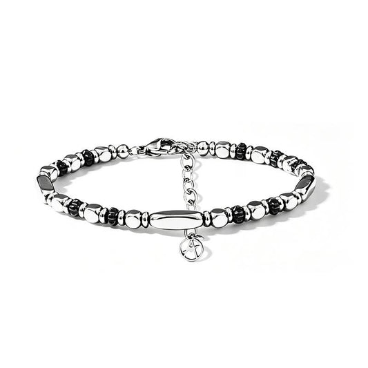 BRACCIALE UOMO CON PERLINE IN ACCIAIO ED EMATITE