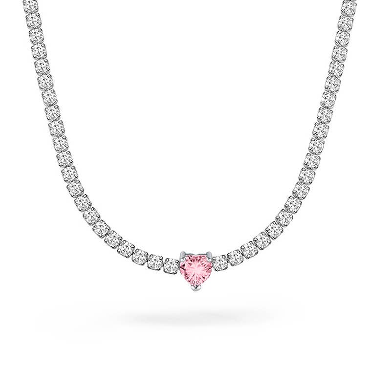COLLANA TENNIS REGOLABILE CON CURSORE E CUORE COLORATO