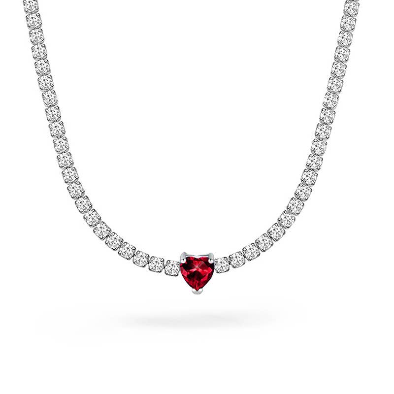 COLLANA TENNIS REGOLABILE CON CURSORE E CUORE COLORATO