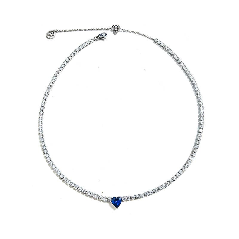 COLLANA TENNIS REGOLABILE CON CURSORE E CUORE COLORATO
