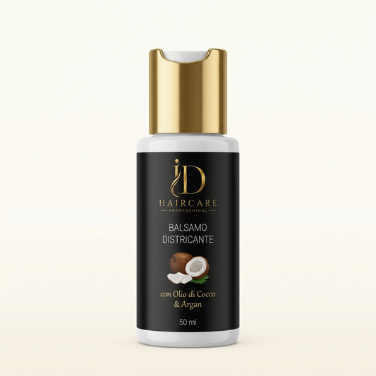 Balsamo Districante Coconut & Argan ID Hair Care Professional 50 ml su sfondo chiaro