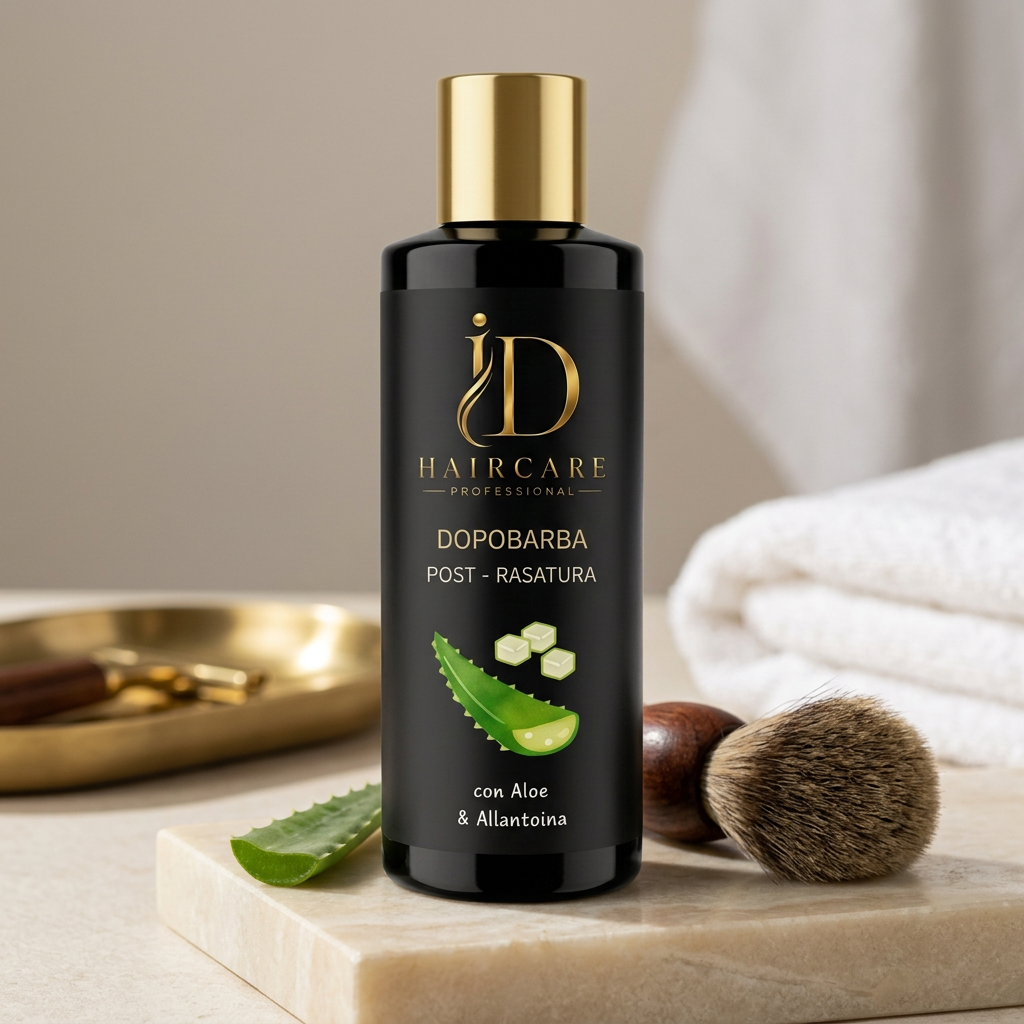 Dopobarba ID Hair Care Professional ambientato con aloe e accessori da rasatura