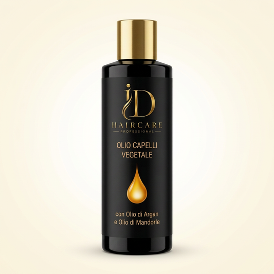 Olio Capelli Vegetale Argan e Mandorle ID Hair Care Professional su sfondo chiaro