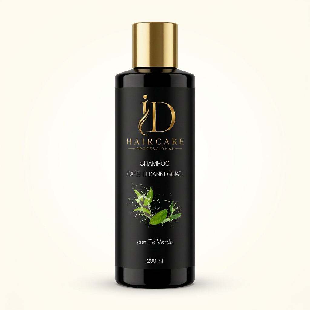 Shampoo Capelli Danneggiati con Tè Verde ID Hair Care Professional 200 ml su sfondo chiaro
