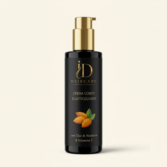 Crema Corpo Elasticizzante ID Hair Care Professional con Mandorle e Vitamina E su sfondo chiaro
