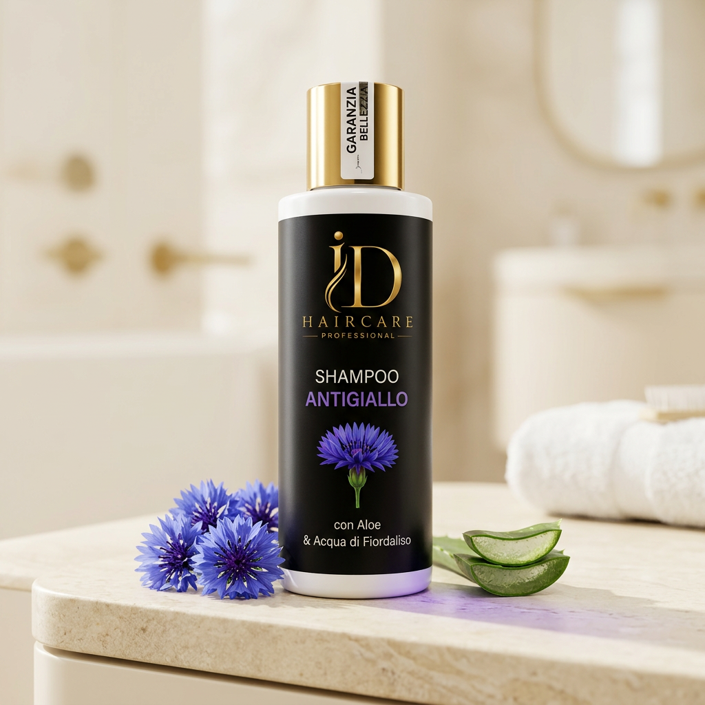 Shampoo Antigiallo ambientato con aloe e fiordaliso
